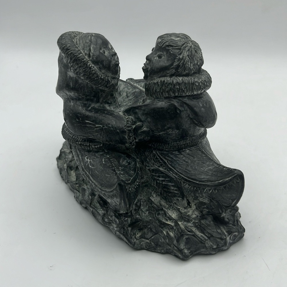 The Wolf Original Soap Stone Sculpture Hand Carved Canada 2 Friends in Canoes